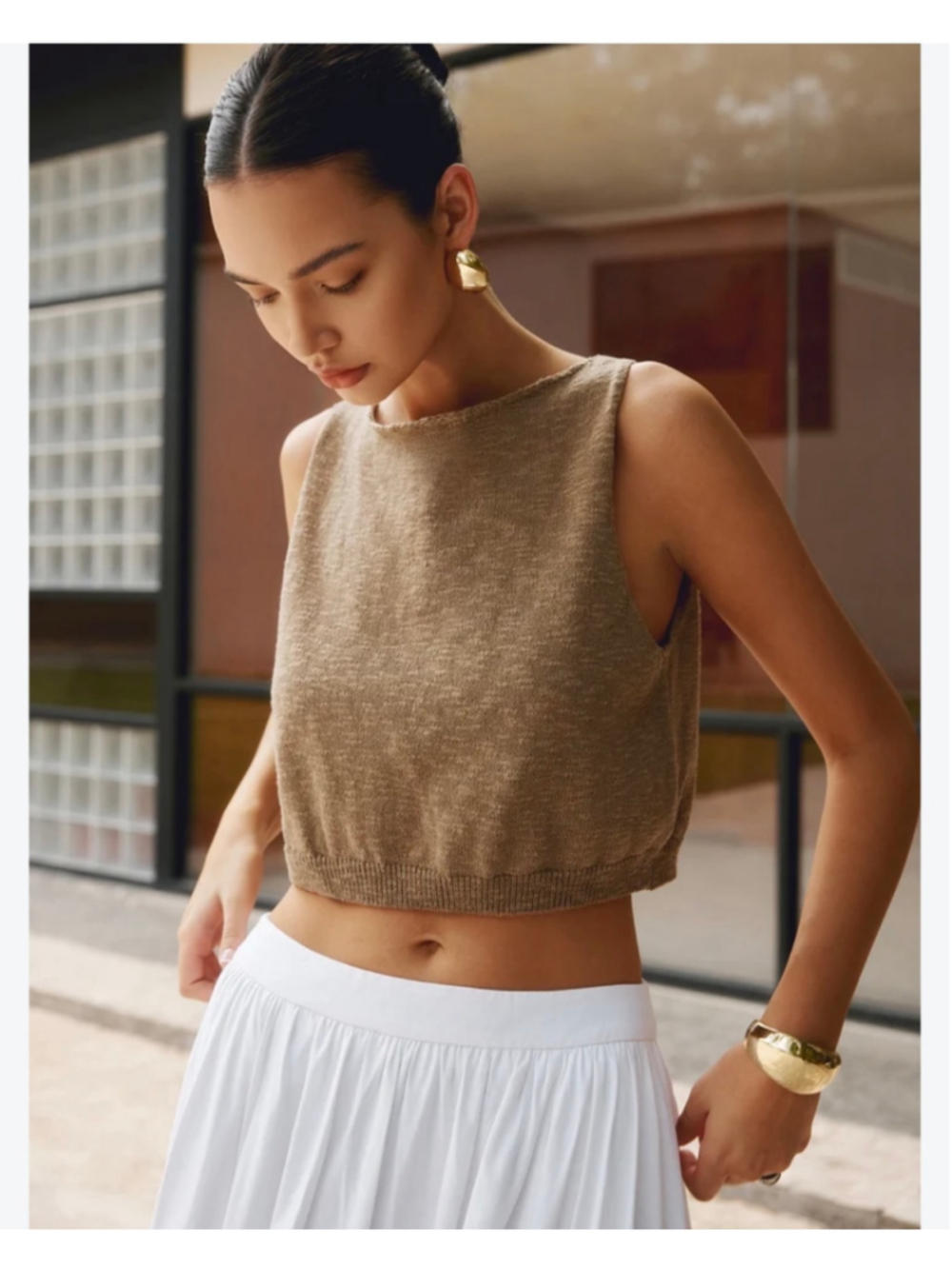 Commense Knit Crop Tank XS Brown Minimalist Oversized Elevated Basic
